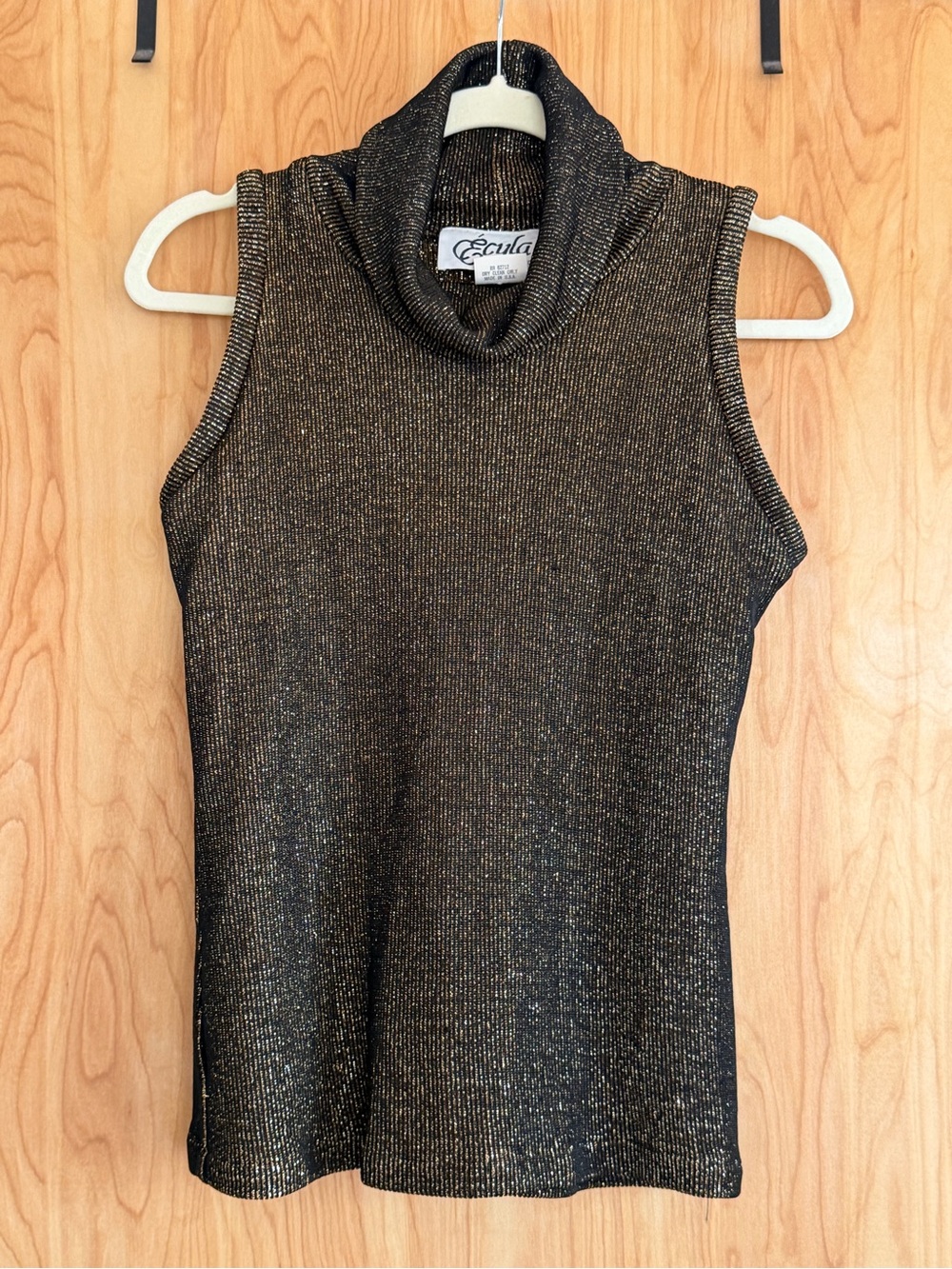 Vintage Escada Sleeveless Metallic Knit Turtleneck Sweater - Black/Gold